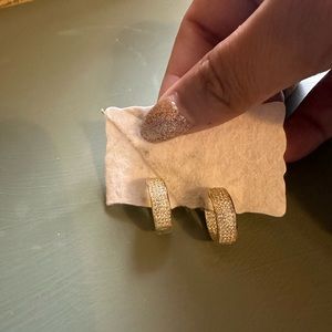 Small gold hoop earrings w/ crystal detailing, never worn, in original packaging